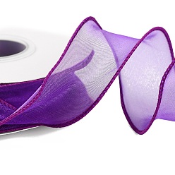 Темно-Фиолетовый Полиэстер органза лента, для упаковки подарков, изготовление галстука-бабочки, плоский, темно-фиолетовый, 1-5/8 дюйм (40 мм), около 9.84 ярдов (9 м) / рулон