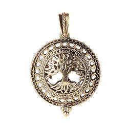 Antique Bronze Alloy Diffuser Locket Pendants, with Magnetic, Flat Round with Tree, Antique Bronze, 43x35x15.5mm, Hole: 7x4mm