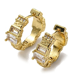 Real 18K Gold Plated Rack Plating Brass Rectangle Hoop Earrings with Cubic Zirconia, Lead Free & Cadmium Free, Real 18K Gold Plated, 15x17x5.5mm