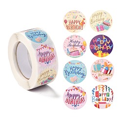 Colorful Birthday Themed Pattern Self-Adhesive Stickers, Roll Sticker, for Party Decorative Presents, Colorful, 2.5cm, about 500pcs/roll