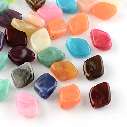Mixed Color Rhombus Imitation Gemstone Acrylic Beads, Mixed Color, 20~21x16x8.5mm, Hole: 2mm, about 310pcs/500g