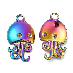 Rainbow Color 304 Stainless Steel Pendant Rhinestone Settings, Octopus Charm, Rainbow Color, 24x13x3mm, Hole: 3mm, Fit for rhinestone: 2mm