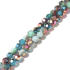 Aquamarine Transparent Electroplated Glass Beads Strands, Multi-color Plated, Faceted(32 Facets), Round, Aquamarine, 6x5.5mm, Hole: 1.2mm, about 94pcs/strand, 19.88 inch(50.5cm)