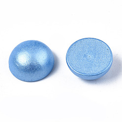 Light Sky Blue Painted Natural Wood Cabochons, Pearlized, Half Round, Light Sky Blue, 12x6mm