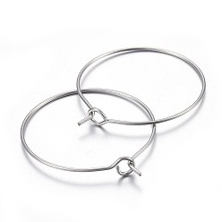 Stainless Steel Color 304 Surgical Stainless Steel Wine Glass Charms Rings, Hoop Earring Findings, Stainless Steel Color, 21 Gauge, 29x25x0.7mm