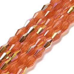 Roja India Hornada pintadas cuentas de vidrio de hebras, imitación opalite, facetados, color de ab, bicono, piel roja, 4x8 mm, agujero: 0.9 mm, sobre 67 unidades / cadena, 22.44'' (57 cm)