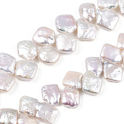 Color de la concha Hebras de cuentas de perlas keshi de perlas nucleadas naturales barrocas, perla cultivada de agua dulce, rombo, superior perforado, color de concha, 10~17x10~17x3.5~8 mm, agujero: 0.7 mm, sobre 31~32 unidades / cadena, 7.87~8.27 pulgada (20~21 cm)