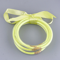 Желтый Наборы буддийских браслетов из ПВХ, желейные браслеты, с блеском порошка и полиэстерной лентой, желтые, 2-1/2 дюйм (6.3 см), 5 шт / комплект