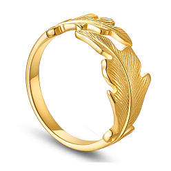 Golden SHEGRACE Stunning 925 Sterling Silver Ring Cuff Rings, Open Rings, with Leaves, Golden, 18mm