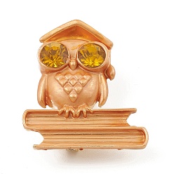 Light Gold Rhinestone Owl Doctor Brooch Pin, Alloy Badge for Backpack Clothes, Light Gold, 37.7x33.5x15mm