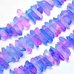 Mauve Electroplated Natural Quartz Crystal Beads Strands, Dyed, Nuggets, Mauve, 18~36x6~10mm, Hole: 1.5mm, about 15.7 inch(40cm)