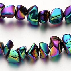 Multi-color Plated Electroplate Non-magnetic Synthetic Hematite Beads Strands, Chip, Multi-color Plated, 4~12mm, Hole: 1mm, about 69pcs/strand, 15.7 inch