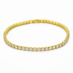 Light Gold Clear Cubic Zirconia Tennis Bracelet, Brass Cubic Zirconia Link Chain Bracelet for Women, Cadmium Free & Nickel Free & Lead Free, Light Gold, Inner Diameter: 2-1/4 inch(5.8cm)
