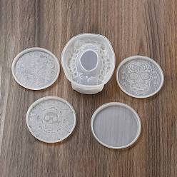 Blanco Moldes de la estera de la taza del silicón del tema de halloween, para resina uv, fabricación artesanal de resina epoxi, blanco, 114~140x114~130x9~53 mm, 4 PC / sistema