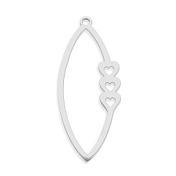 Stainless Steel Color 201 Stainless Steel Pendants, Laser Cut, Horse Eye with Heart, Stainless Steel Color, 35x15x1mm, Hole: 1.6mm