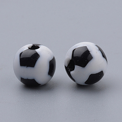 Black Opaque Acrylic Beads, Round with Pentagon Pattern, Black, 8x7mm, Hole: 2mm, about 1700pcs/500g