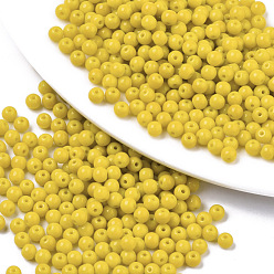 Желтый Непрозрачные цвета стеклянные бусины, круглые, желтые, 4x3 мм, отверстия: 1 мм, около 4500 шт / мешок