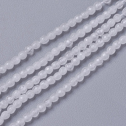 White Natural Jade Beads Strands, Faceted, Round, White, 3~3.5x2.5~3mm, Hole: 0.3mm, about 114~141pcs/strand, 15.1~16.4 inch(38.4~41.8cm)