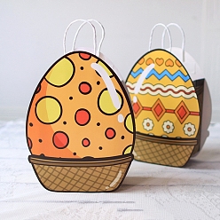 Flat Round Easter Egg Shaped Paper Candy Packaging Bags with Handle, Flat Round, 28.3x21x1cm