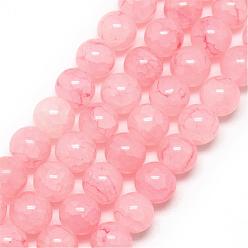 Pink Cuisson peint verre craquelé brins de perles, ronde, rose, 6mm, Trou: 1.3~1.6mm, Environ 133 pcs/chapelet, 31.4 pouce