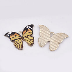 Goldenrod Printed Alloy Pendants, with Enamel, Butterfly, Light Gold, Goldenrod, 15.5x22x2mm, Hole: 1.8mm