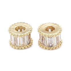 Real 18K Gold Plated Brass Micro Pave Clear Cubic Zirconia Beads, with Enamel and Jump Ring, Long-Lasting Plated, Rondelle, Real 18K Gold Plated, 7x5.5mm, Hole: 2.4mm