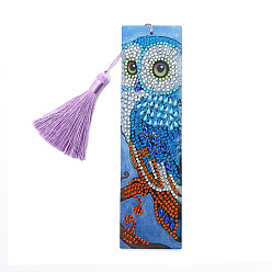 Owl DIY Diamond Painting Stickers Kits For Bookmark Making, with Diamond Painting Stickers, Resin Rhinestones, Diamond Sticky Pen, Tassel, Tray Plate and Glue Clay, Rectangle, Owl Pattern, 210x60mm