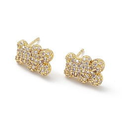 Real 18K Gold Plated Bear Rack Plating Brass Cubic Zirconia Stud Earrings for Women, Long-Lasting Plated, Lead Free & Cadmium Free, Real 18K Gold Plated, 12x9x3mm, Pin: 0.8mm