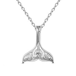 Platinum SHEGRACE Rhodium Plated 925 Sterling Silver Pendant Necklaces, with 925 Stamp, Whale Tail Shape, Platinum, 15.75 inch