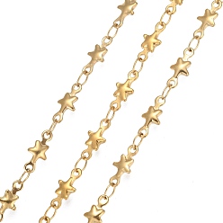 Golden 304 Stainless Steel Link Chains, Soldered, Star, with Spool, Golden, 10x4.5x2mm, about 32.8 Feet(10m)/roll
