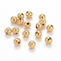 Real 24K Gold Plated Eco-Friendly Brass Beads, Long-Lasting Plated, Lead Free & Cadmium Free, Round, Real 24K Gold Plated, 5mm, Hole: 1.2mm