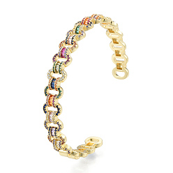 Coloré Bracelet manchette ouvert ovale en zircone cubique, bijoux en laiton doré pour femme, sans nickel, colorées, diamètre intérieur: 2-3/8 pouce (6 cm)