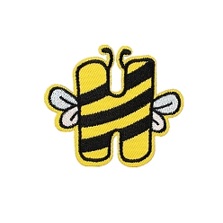 Letter H Apliques temáticos de abejas, computarizado bordado paño hierro en remiendos, accesorios de vestuario, letra h, 55x64 mm