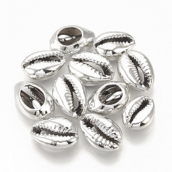 Silver Electroplated Sea Shell Beads, Undrilled/No Hole Beads, Cowrie Shells, Silver, 15~18x10~12x6~7mm