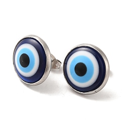 Stainless Steel Color Resin Evil Eye Stud Earrings, 304 Stainless Steel Jewelry for Women, Stainless Steel Color, 16mm, Pin: 0.7mm