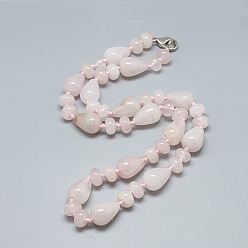 Rose Quartz Natural Rose Quartz Beaded Necklaces, with Alloy Lobster Clasps, Teardrop, 18.1 inch~18.5 inch(46~47cm)
