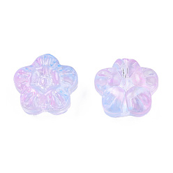 Rose Nacré Perles de verre peintes par pulvérisation transparent, deux tons, fleur, perle rose, 12.5x13x6mm, Trou: 1mm