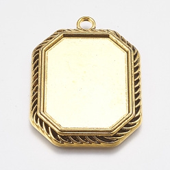Antique Golden Tibetan Style Pendant Cabochon Settings, Cadmium Free & Lead Free, Rectangle, Antique Golden, about 56mm long, 40mm wide, 3mm thick, Hole: 4mm, Tray: 40x30mm