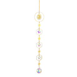 Clair AB Grandes décorations de pendentif en cristal de quartz, capteurs de soleil suspendus, soleil et étoile, clair ab, 450~480mm