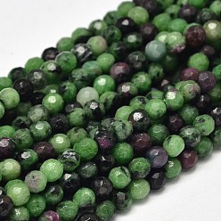 Ruby in Zoisite Faceted Round Natural Ruby in Zoisite Bead Strands, 5mm, Hole: 1mm, about 98pcs/strand, 15.5 inch.