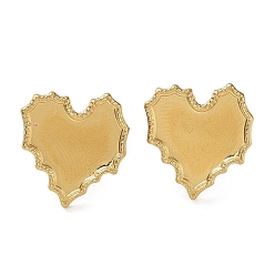 Real 18K Gold Plated Ion Plating(IP) Rack Plating 304 Stainless Steel Stud Earring Findings, Earring Settings, Heart, Real 18K Gold Plated, 17x16mm, Pin: 0.7mm, Tray: 15x13mm