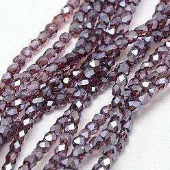 Purple Electroplate Glass Beads Strands, Full Luster Plated, Faceted, Cube, Purple, 4x4x4mm, Hole: 1mm, about 100pcs/strand, 15.7 inch