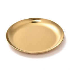 Golden Flat Round 430 Stainless Steel Jewelry Display Plate, Cosmetics Organizer Storage Tray, Golden, 101x10mm