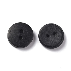 Noix De Coco 2-trou, Boutons de noix de coco, plat rond, noir, 12~12.5x2~3mm, Trou: 1.5~1.8mm
