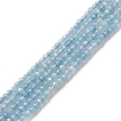 Aquamarine Natural Devil Blue Aquamarine Beads Strands, Faceted, Round, 2mm, Hole: 0.6mm, about 165pcs/strand, 15.55 inch(39.5cm)