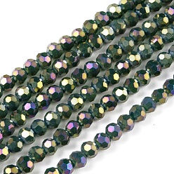 Green Faceted(32 Facets) Round Full Rainbow Plated Electroplate Glass Beads Strands, Green, 4mm, Hole: 1mm, about 90~95pcs/strand, 12.8~13.6 inch(32~34cm)