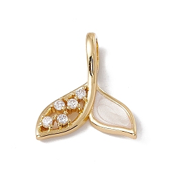 Real 18K Gold Plated Brass Micro Pave Clear Cubic Zirconia Epoxy Resin Pendants, Cadmium Free & Nickel Free & Lead Free, Rack Plating, Fishtail, Real 18K Gold Plated, 21.5x18.5x6mm, Hole: 3x6mm