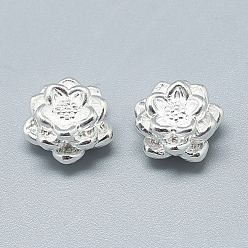 Silver 925 Sterling Silver Beads, Lotus, Silver, 12x12x7.5mm, Hole: 1.8mm