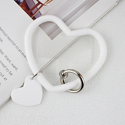 Blanco Cordón de teléfono con lazo de corazón de silicona, correa para la muñeca con soporte para llavero de plástico y aleación, blanco, 7.5x8.8x0.7 cm
