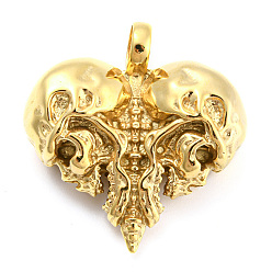 Golden Ion Plating(IP) 316L Surgical Stainless Steel Pendants, Skull Charm, Golden, 36x35x15mm, Hole: 7mm